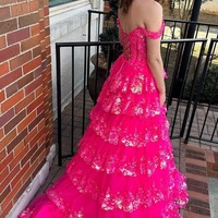 Off the Shoulder Princess Sequined Lace Prom Dresses, PD230135 - Thumbnail 2