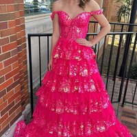 Off the Shoulder Princess Sequined Lace Prom Dresses, PD230135 - Thumbnail 3