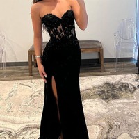 Lace Long Satin Sheath Sweetheart Prom Dresses, PD230136  - Thumbnail 2