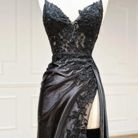 Black Sheath Long Appliques Prom Dress, PD230138 - Thumbnail 1