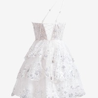 A Line One Shoulder Lace Navy Tiered Short Homecoming Dress, PD230139 - Thumbnail 2