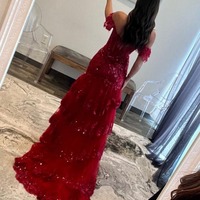 Long Lace Sheath Off the Shoulder (Lace-up Back) Prom Dress, PD230141 - Thumbnail 1