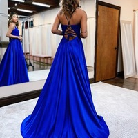 A-line Spaghetti Straps Corset Back With Split Prom Dress, PD230142 - Thumbnail 1