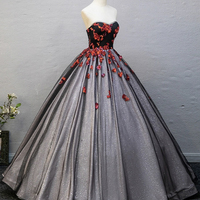 Black Tulle Sequins Floor Length Formal Evening Dress - Thumbnail 1