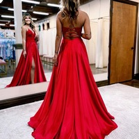 A-line Spaghetti Straps Corset Back With Split Prom Dress, PD230142 - Thumbnail 2