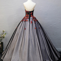 Black Tulle Sequins Floor Length Formal Evening Dress - Thumbnail 3