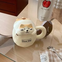 Kawaii Cute Animal Cat Pig Ceramic Milk Mug With Lid  - Thumbnail 2