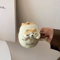 Kawaii Cute Animal Cat Pig Ceramic Milk Mug With Lid  - Thumbnail 3