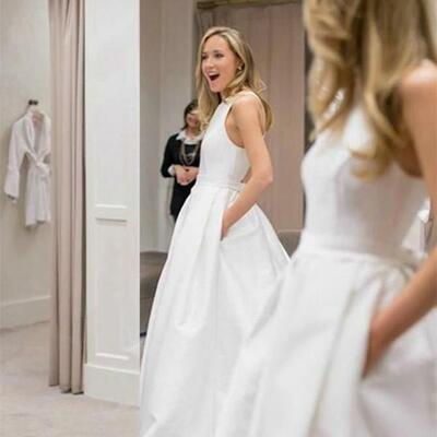 Pure white satin ball gown wedding dress with criss cross back sexy sleeveless wedding ball gown - Thumbnail 5