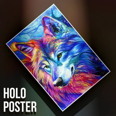Rainbow wolf ii - premium holographic poster