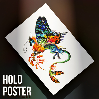Sunset moth dragon - premium holographic poster
