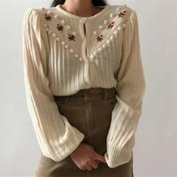Cute Embroidered Flower Cardigan Sweater  - Thumbnail 8