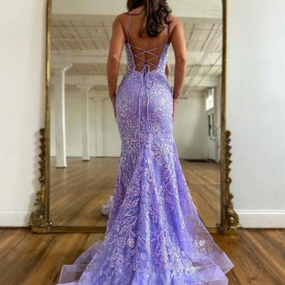 Lace mermaid scoop prom dress, pd230143 - Thumbnail 4