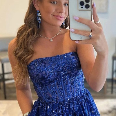 A-line sequined lace long with pockets prom dress, pd230145 - Thumbnail 4