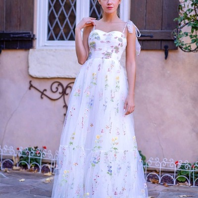 Tulle sweetheart neck floor length embroidery floral prom dress, pd230148 - Thumbnail 3