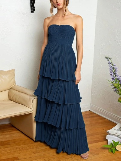 Long Emerald Green Ruffle Multi-Layer Strapless Prom Dress, PD230151