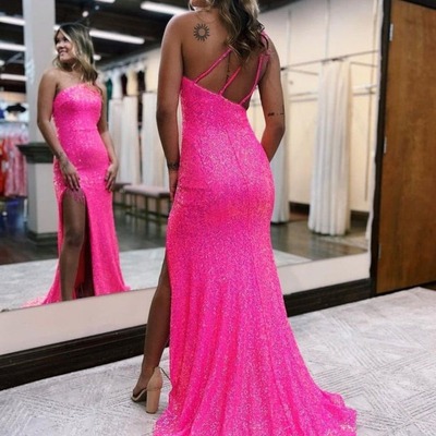 One-shoulder sequins mermaid prom dress with tassels, pd230152 - Thumbnail 5