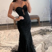 Lace Sweetheart Appliques Mermaid Long Prom Dresses, PD230159 - Thumbnail 2