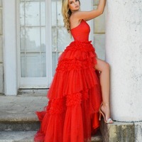 V Neck Spaghetti Straps Tulle Deep Long Prom Dress, PD230160 - Thumbnail 1