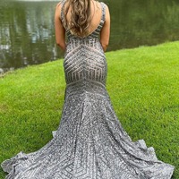 Deep V Neck Mermaid Sequins Prom Dress, PD230162 - Thumbnail 1