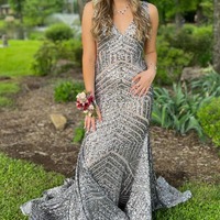 Deep V Neck Mermaid Sequins Prom Dress, PD230162 - Thumbnail 2