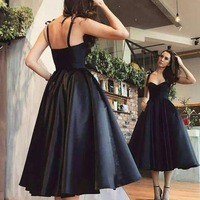 A line Tea Length Sweetheart Satin Homecoming Dress, PD230164 - Thumbnail 1
