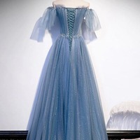 Tulle Flare Sleeves Beaded Sequin Formal Evening Prom Dresses, PD230175 - Thumbnail 1