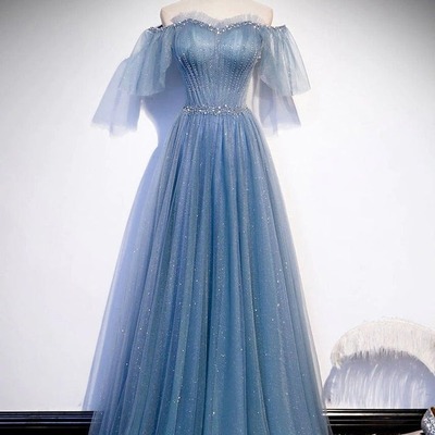 Tulle flare sleeves beaded sequin formal evening prom dresses, pd230175 - Thumbnail 2