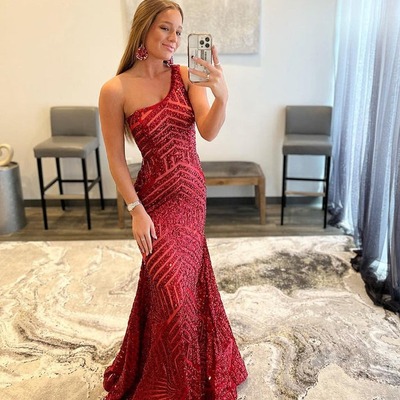 One shoulder mermaid unique sequins prom dress, pd230179 - Thumbnail 4