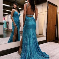 Mermaid Sequins V Neck Prom Dress with Slit, PD230181 - Thumbnail 2