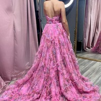 A-Line Tulle Sweetheart Floral Printed Prom Dress with Slit, PD230187 - Thumbnail 1
