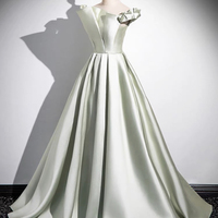 Green Strapless Satin Floor Length Prom Party Dress - Thumbnail 1