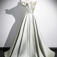 Green Strapless Satin Floor Length Prom Party Dress - Thumbnail 2