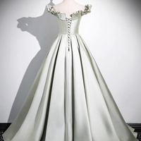 Green Strapless Satin Floor Length Prom Party Dress - Thumbnail 3