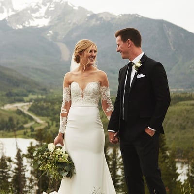 White mermaid long sleeve wedding dress with lace appliques - Thumbnail 1
