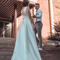 A-Line Scoop with Plunging Back robe mariage femme Sweep Train Bodice Wedding Dress - Thumbnail 2