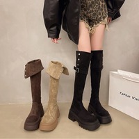 Suede thick-soled boots Maillard slim high-top knight boots 3 colors - Thumbnail 2