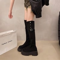 Suede thick-soled boots Maillard slim high-top knight boots 3 colors - Thumbnail 7