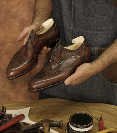 Hot Sale Men's Handmade Brown Wingtip Genuine Leather Lace Up Christmas Shoes