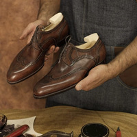 Hot Sale Men's Handmade Brown Wingtip Genuine Leather Lace Up Christmas Shoes - Thumbnail 1