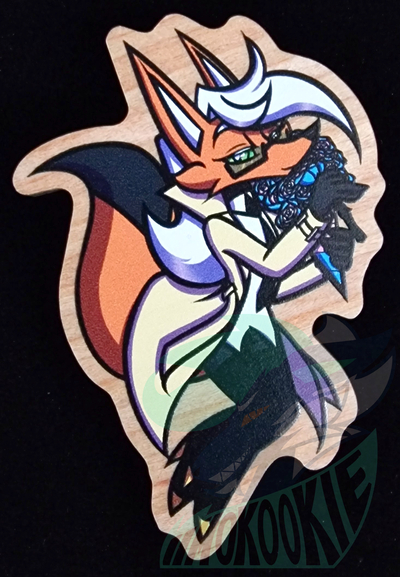 Wooden Pin - Trans Flag - Furry / Anthro - Trevor The Android Maned Wolf