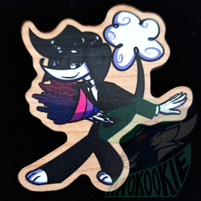 Wooden pin - bisexual flag - furry / anthro - javier the poodle dog