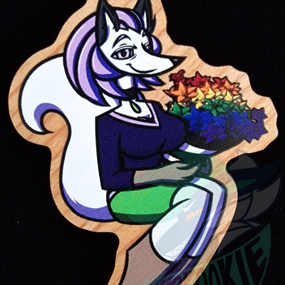 Wooden pin - ally flag - furry / anthro - maria the arctic fox