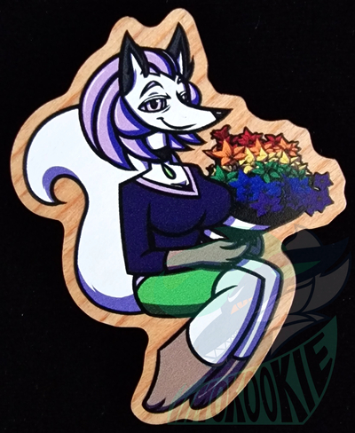 Wooden Pin - Ally Flag - Furry / Anthro - Maria The Arctic Fox