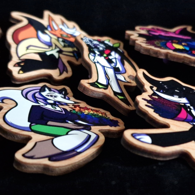 Wooden pin - ally flag - furry / anthro - maria the arctic fox
