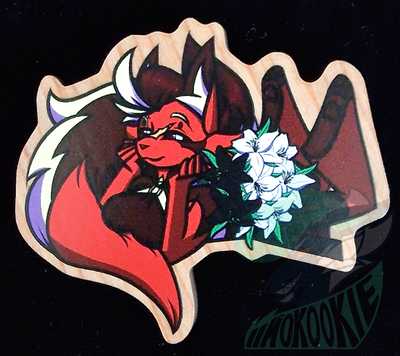 Wooden Pin - Demiromantic Flag - Furry / Anthro - Willow The Somali Cat