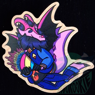 Wooden pin - pansexual flag - furry / anthro - valerious water / air dragon