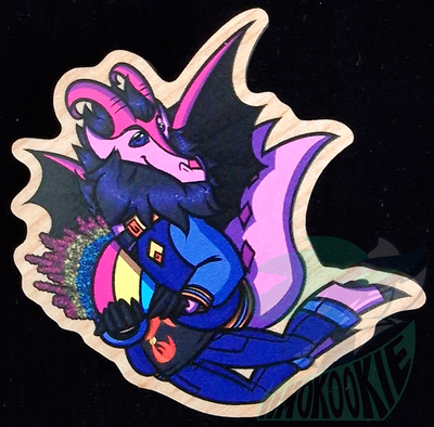 Wooden Pin - Pansexual Flag - Furry / Anthro - Valerious Water / Air Dragon