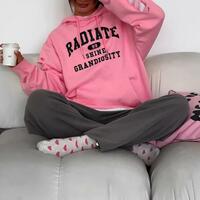 RADIATE HOLLOW OUT DISTRESSED PINK HOODIES - Thumbnail 1