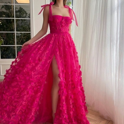 A-line 3d lace flower prom dress with slit, pd230188 - Thumbnail 5
